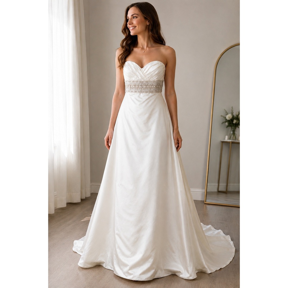 Mary's White Embellished Strapless Stunning Wedding Bridal Gown Size 8